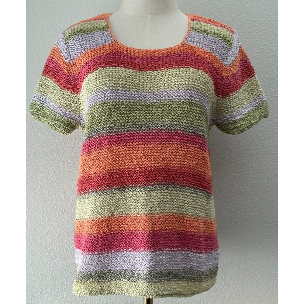 Sigrid Olsen Sport Women’s Rainbow Striped Crochet Top‎ L Retro Boho Cottagecore